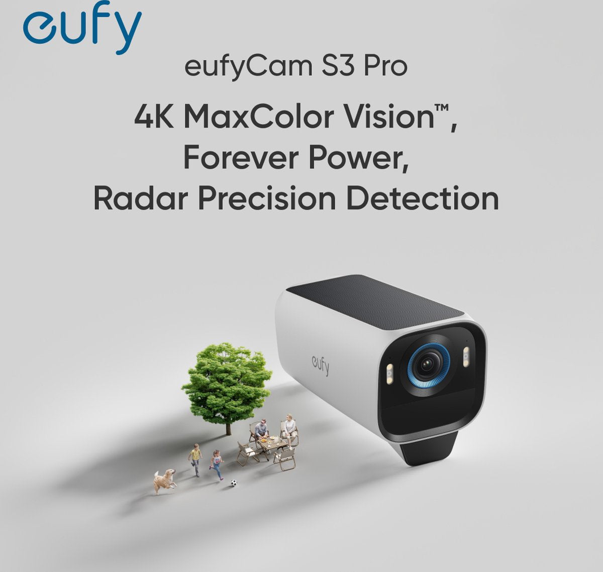 eufy Security S3 Pro Buitencamera, Add-on – Outdoorcam - 4K Ultra HD-resolutie, MaxColor Vision™ technologie, Zonne-energie met SolarPlus™ 2.0, Compatibel met Apple HomeKit, Alexa en Google Assistant