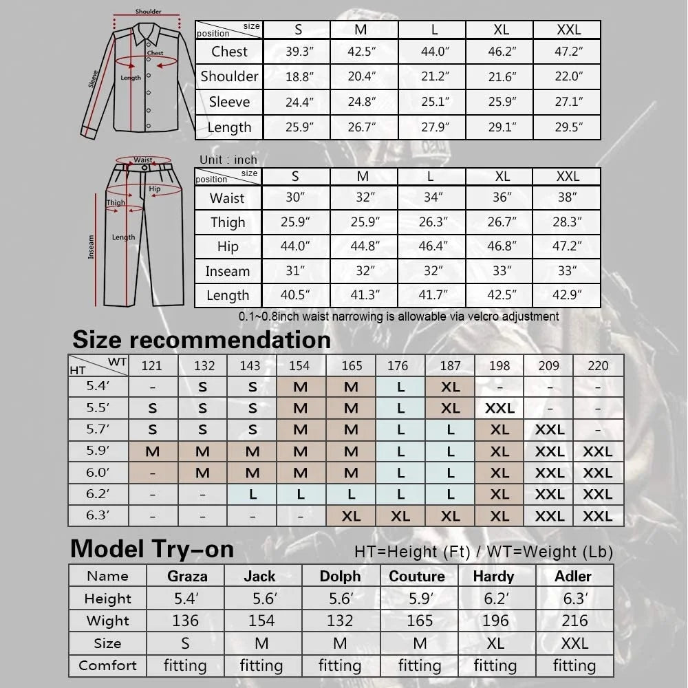 YAKEDA G3 Camouflage Tactical Suits Ripstop Long Sleeve Tactical t Shirt and Pants Combat Frog Uniform for Men