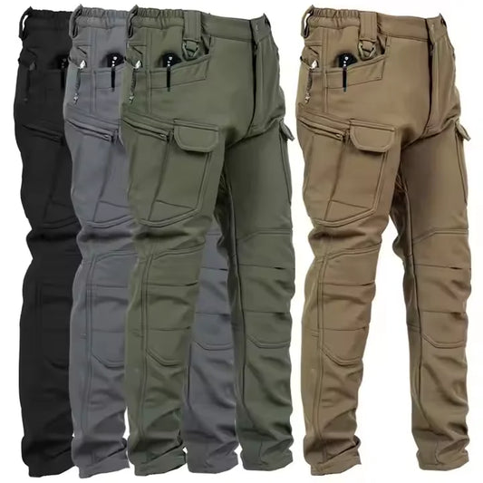 Wholesale Men's Softshell Tactical Sweatpants Casual Winter Cargo Hiking Pants Mid Multi-Pockets Thickened Fleece Work Trousers