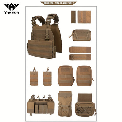 YAKEDA 1000D Nylon Tactische Vest - Aanpasbaar, Afneembaar Molle Backpack met Meerdere Zakken, Geen Plaat, Outdoor Beschermingsuitrusting, Aanpasbare Schouderband Vest|Camouflagepatroon|Duurzame Stof