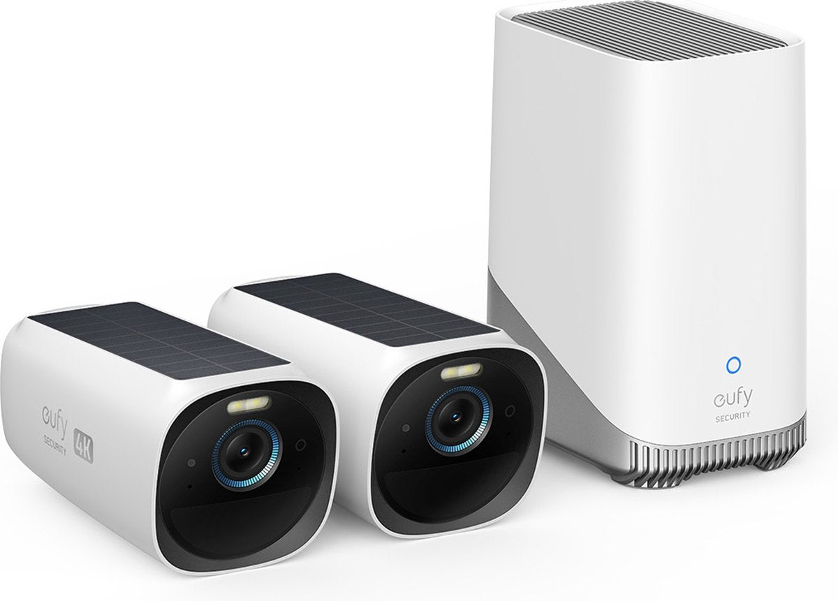 eufy Security S330 Buitencamera's, 2 Pack met HomeBase 3 – Outdoorcam set - 4K Ultra HD-resolutie, geïntegreerd zonnepaneel, compatibel met Apple HomeKit, Alexa en Google Assistant