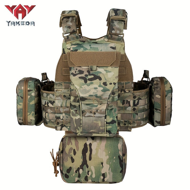 YAKEDA 1000D Nylon Tactische Vest - Aanpasbaar, Afneembaar Molle Backpack met Meerdere Zakken, Geen Plaat, Outdoor Beschermingsuitrusting, Aanpasbare Schouderband Vest|Camouflagepatroon|Duurzame Stof