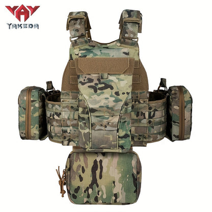 YAKEDA 1000D Nylon Tactische Vest - Aanpasbaar, Afneembaar Molle Backpack met Meerdere Zakken, Geen Plaat, Outdoor Beschermingsuitrusting, Aanpasbare Schouderband Vest|Camouflagepatroon|Duurzame Stof