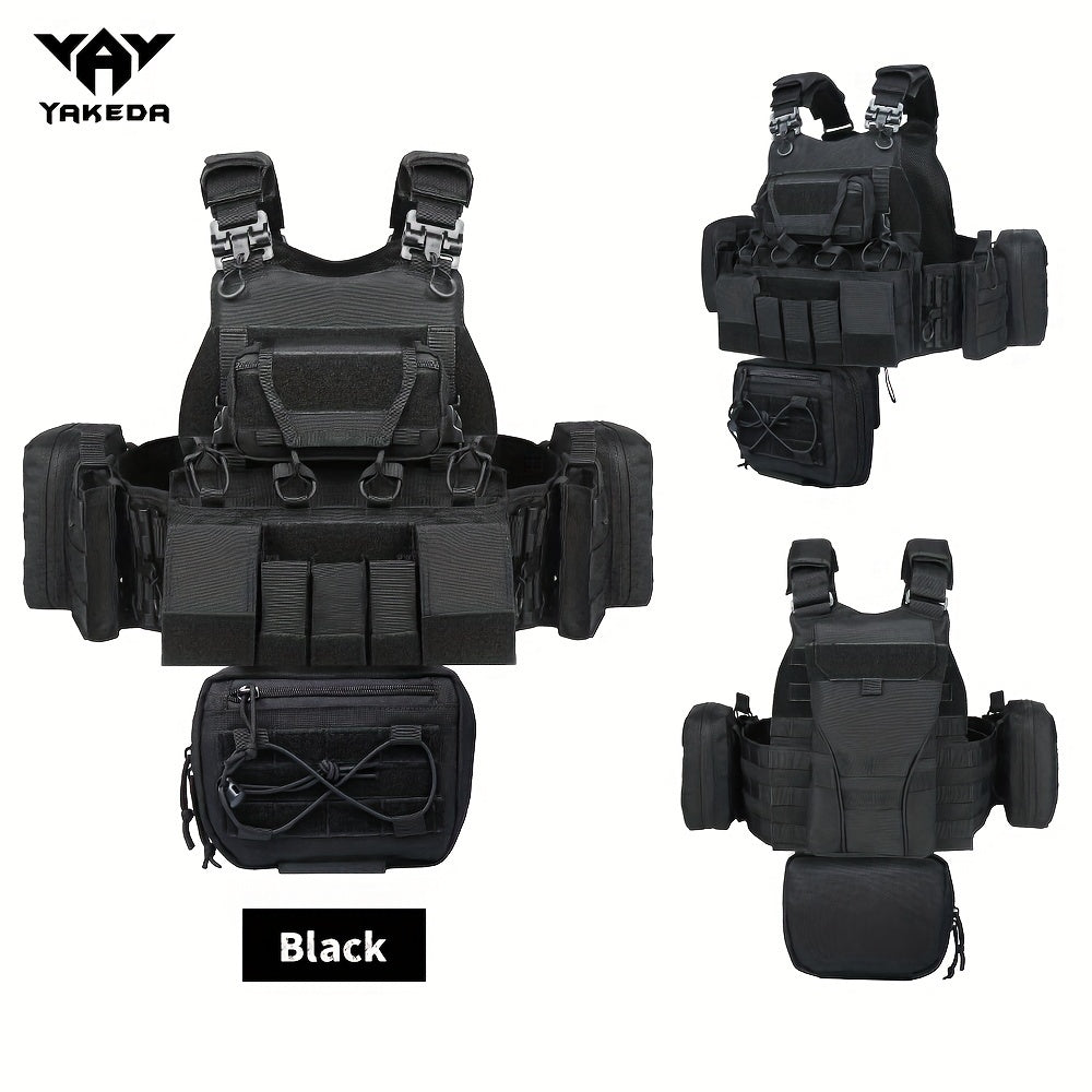 YAKEDA 1000D Nylon Tactische Vest - Aanpasbaar, Afneembaar Molle Backpack met Meerdere Zakken, Geen Plaat, Outdoor Beschermingsuitrusting, Aanpasbare Schouderband Vest|Camouflagepatroon|Duurzame Stof