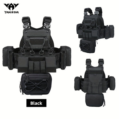 YAKEDA 1000D Nylon Tactische Vest - Aanpasbaar, Afneembaar Molle Backpack met Meerdere Zakken, Geen Plaat, Outdoor Beschermingsuitrusting, Aanpasbare Schouderband Vest|Camouflagepatroon|Duurzame Stof