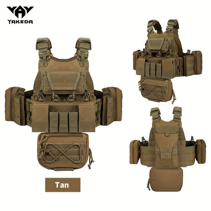YAKEDA 1000D Nylon Tactische Vest - Aanpasbaar, Afneembaar Molle Backpack met Meerdere Zakken, Geen Plaat, Outdoor Beschermingsuitrusting, Aanpasbare Schouderband Vest|Camouflagepatroon|Duurzame Stof