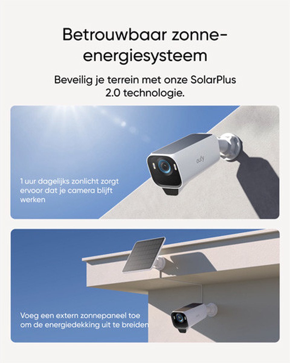eufy Security S3 Pro Buitencamera, Add-on – Outdoorcam - 4K Ultra HD-resolutie, MaxColor Vision™ technologie, Zonne-energie met SolarPlus™ 2.0, Compatibel met Apple HomeKit, Alexa en Google Assistant