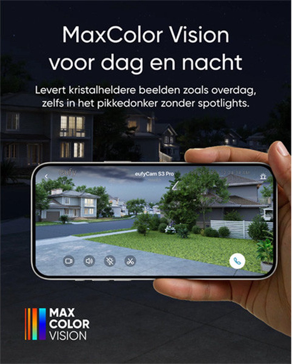 eufy Security S3 Pro Buitencamera, Add-on – Outdoorcam - 4K Ultra HD-resolutie, MaxColor Vision™ technologie, Zonne-energie met SolarPlus™ 2.0, Compatibel met Apple HomeKit, Alexa en Google Assistant