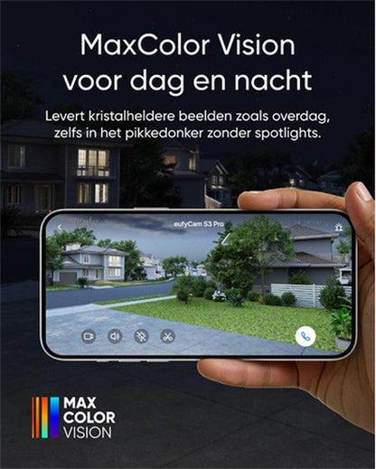 eufy Security S3 Pro Buitencamera, Add-on – Outdoorcam - 4K Ultra HD-resolutie, MaxColor Vision™ technologie, Zonne-energie met SolarPlus™ 2.0, Compatibel met Apple HomeKit, Alexa en Google Assistant