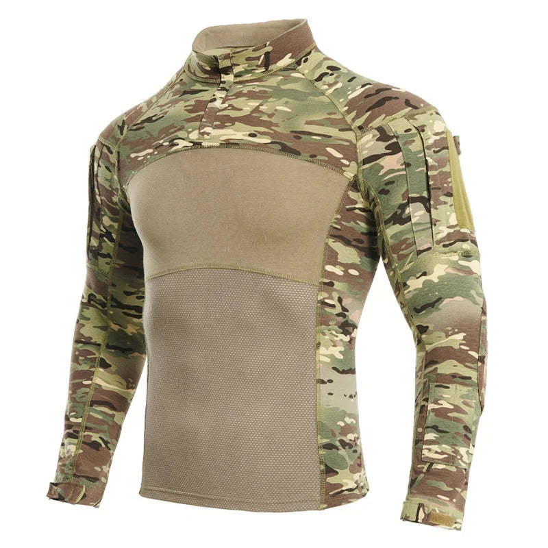 YAKEDA Cotton Breathable Zipper Collar Tactical Uniform Long Sleeves Frog Tactical  t Shirt