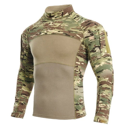 YAKEDA Cotton Breathable Zipper Collar Tactical Uniform Long Sleeves Frog Tactical  t Shirt