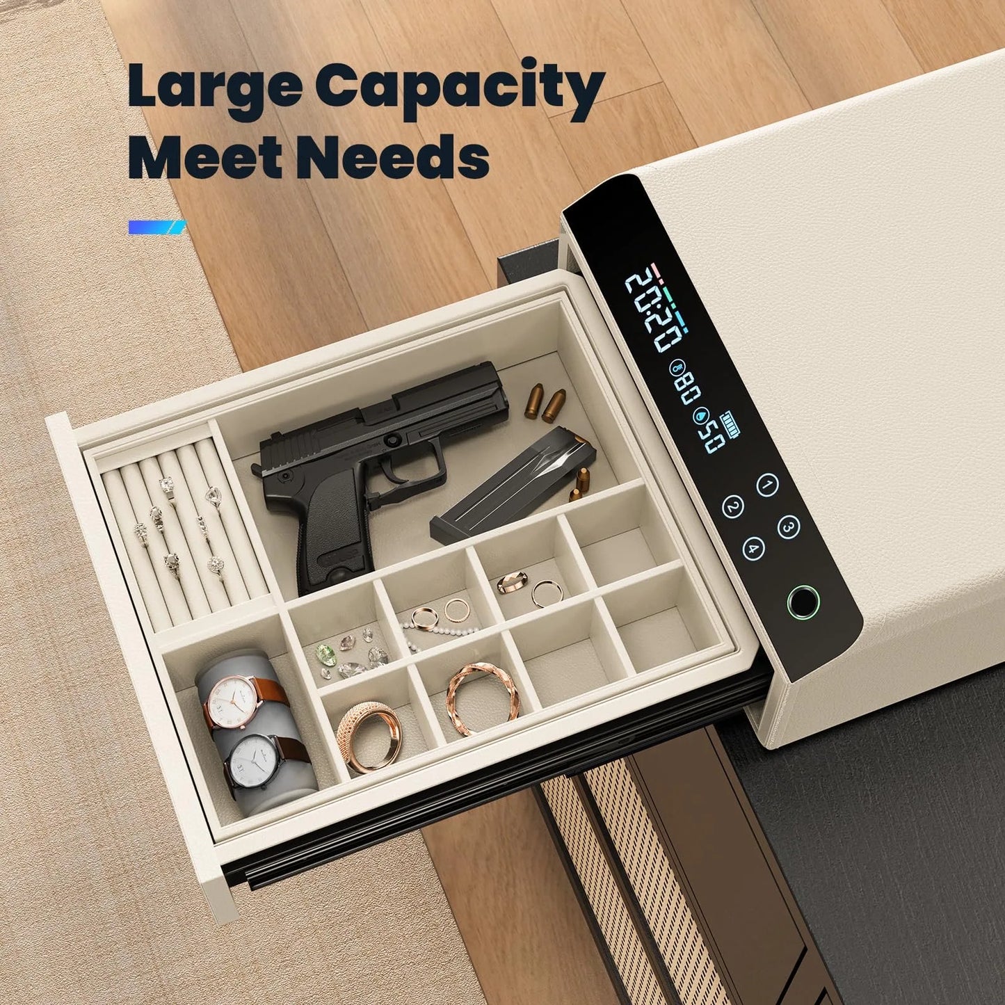 CEQSAFE Electronic Digital Lock Use Leather Bluetooth Drawer Safe Biometric Jewelry Watch Winder Home Safe Box