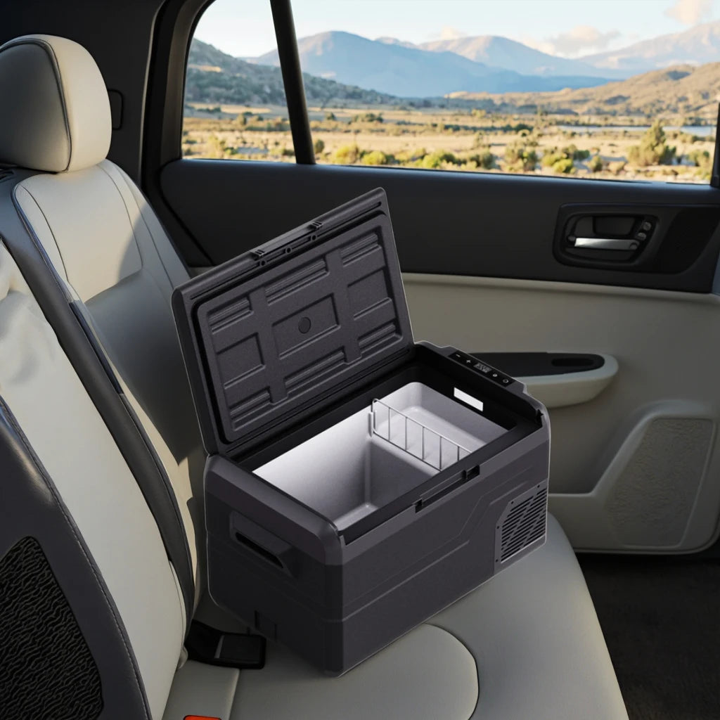 Safebond Portable 30L Compressor Car Refrigerator 12V 24V Small Freezer with Armrest Safe Cold Storage for Cars