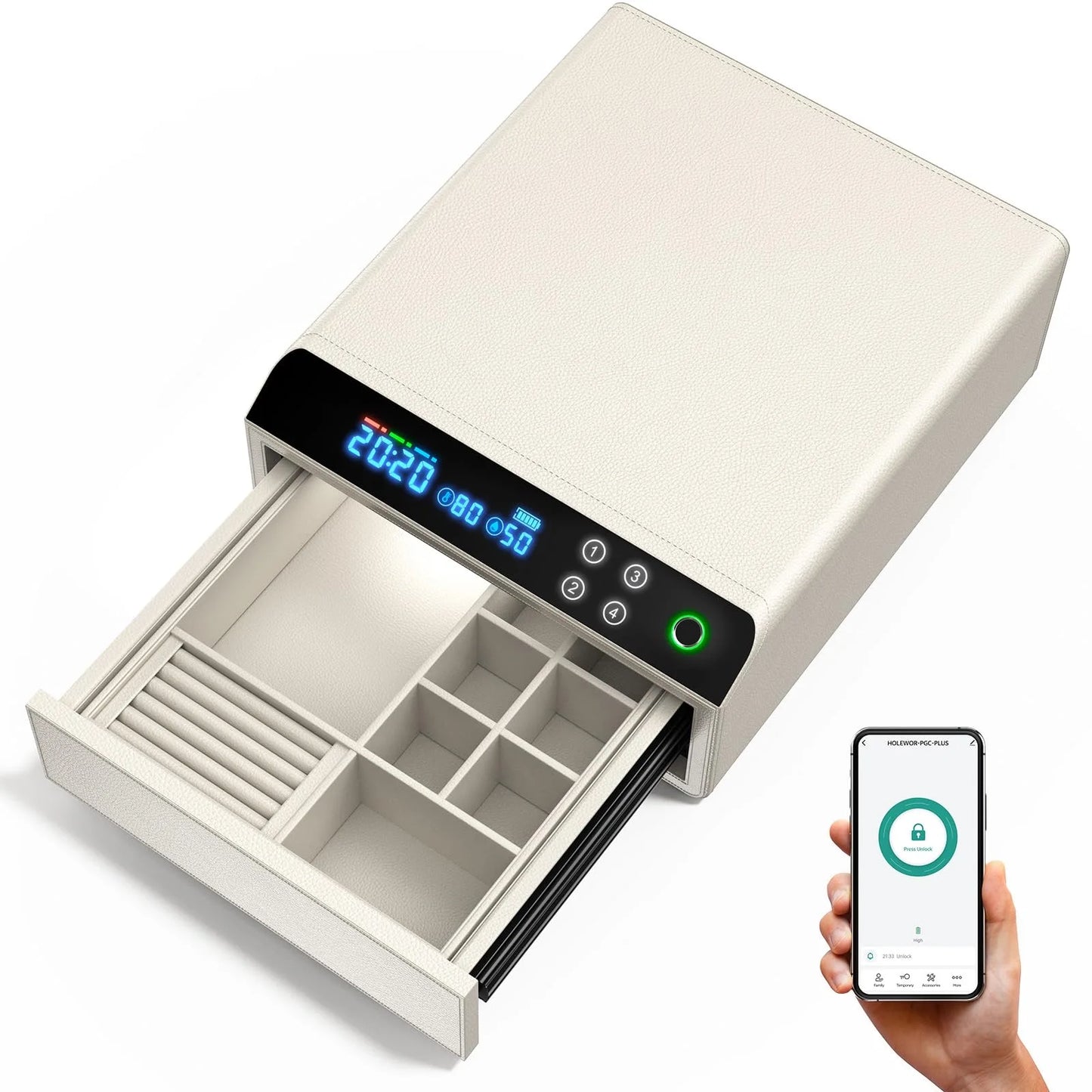 CEQSAFE Electronic Digital Lock Use Leather Bluetooth Drawer Safe Biometric Jewelry Watch Winder Home Safe Box