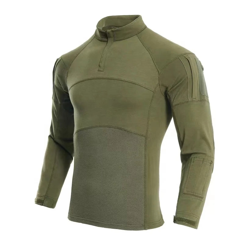 YAKEDA Cotton Breathable Zipper Collar Tactical Uniform Long Sleeves Frog Tactical  t Shirt