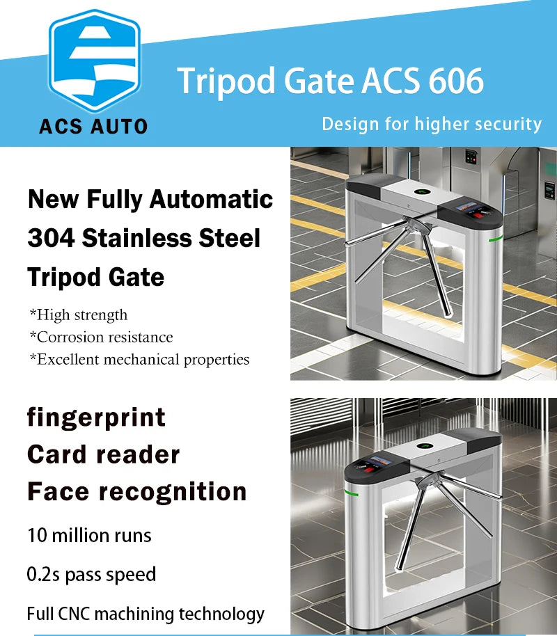 ACS AUTO AI Facial Detection QR Code Turnstiles Anti-Collision Tripod Gate with Child-Safe Design for Play Zones Fitness Clubs