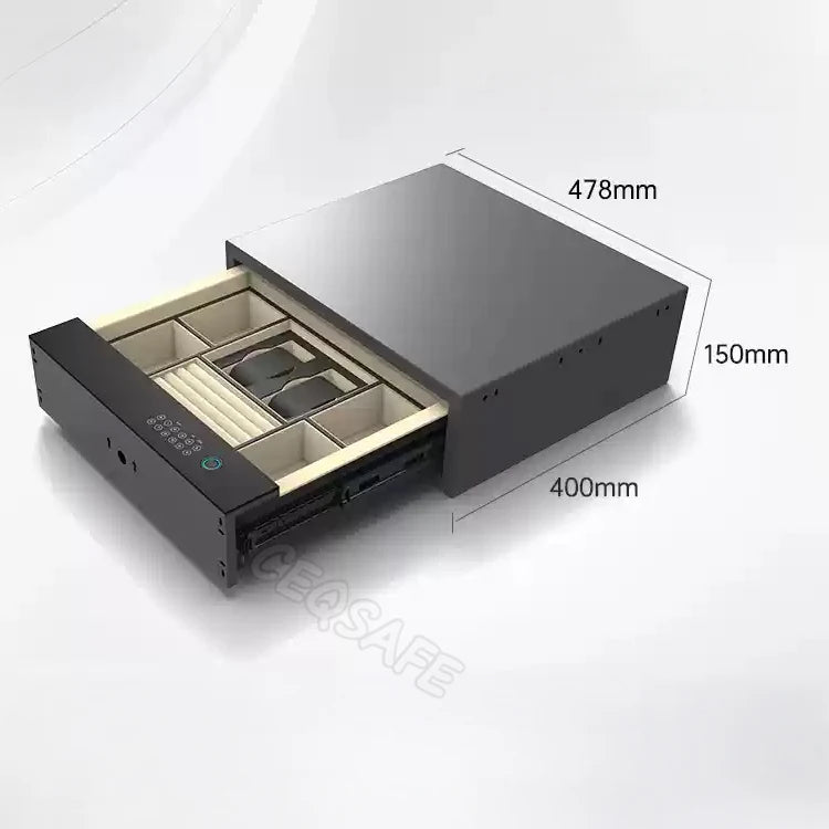 CEQSAFE Drawer Safe Lock Box Security Steel Fingerprint & Digital Lock with Electronic Money Deposit Hidden Safe