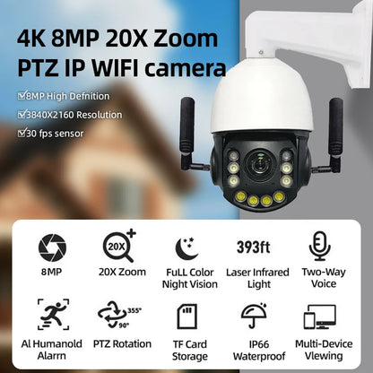 4k Hoge-Zoom WiFi PTZ 360 IP-Camera 20× Optisch