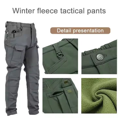 Wholesale Men's Softshell Tactical Sweatpants Casual Winter Cargo Hiking Pants Mid Multi-Pockets Thickened Fleece Work Trousers