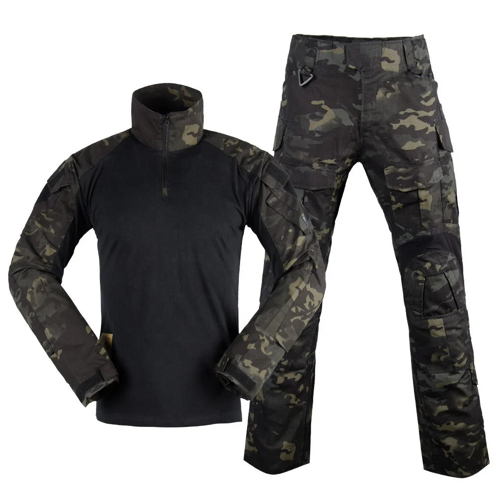YAKEDA G3 Camouflage Tactical Suits Ripstop Long Sleeve Tactical t Shirt and Pants Combat Frog Uniform for Men