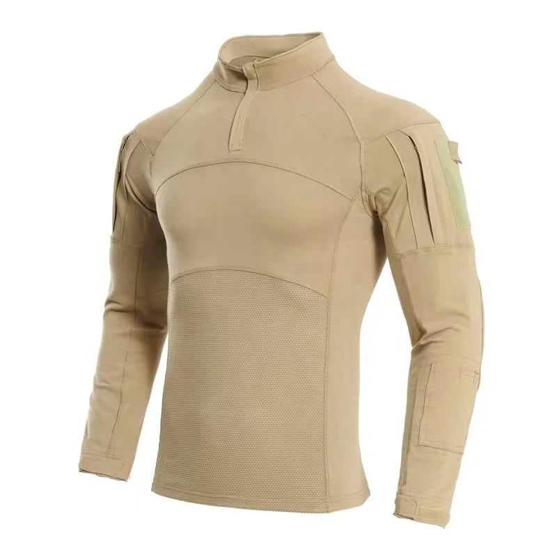 YAKEDA Cotton Breathable Zipper Collar Tactical Uniform Long Sleeves Frog Tactical  t Shirt