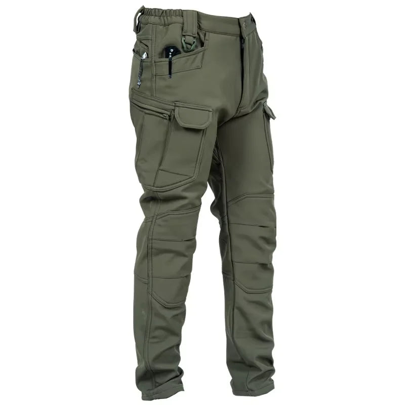 Wholesale Men's Softshell Tactical Sweatpants Casual Winter Cargo Hiking Pants Mid Multi-Pockets Thickened Fleece Work Trousers