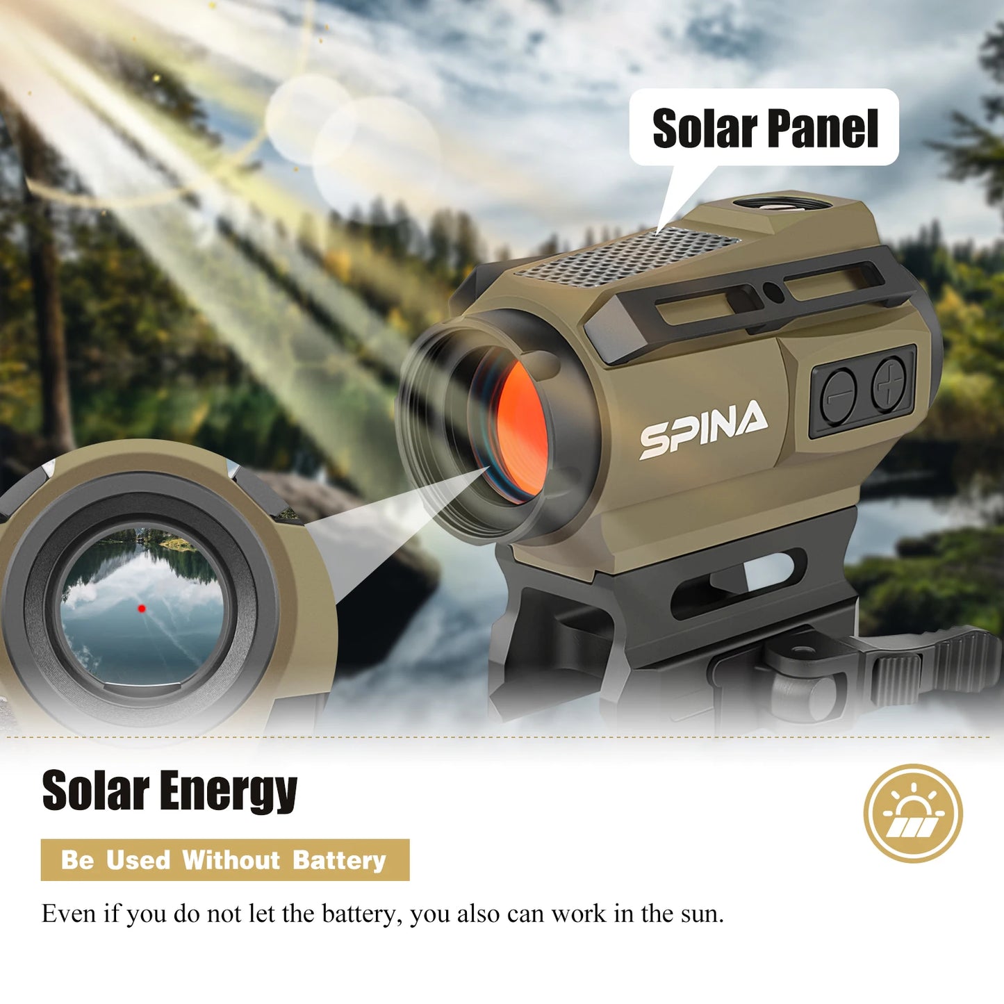 SPINA OPTICS 1x20 Solar Energy Waterproof FDE Red Dot Sight Scope