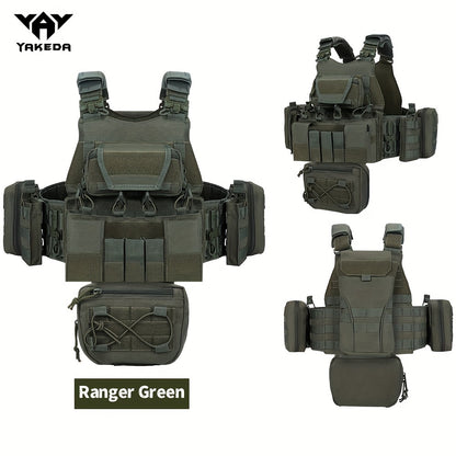 YAKEDA 1000D Nylon Tactische Vest - Aanpasbaar, Afneembaar Molle Backpack met Meerdere Zakken, Geen Plaat, Outdoor Beschermingsuitrusting, Aanpasbare Schouderband Vest|Camouflagepatroon|Duurzame Stof