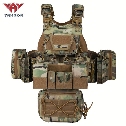 YAKEDA 1000D Nylon Tactische Vest - Aanpasbaar, Afneembaar Molle Backpack met Meerdere Zakken, Geen Plaat, Outdoor Beschermingsuitrusting, Aanpasbare Schouderband Vest|Camouflagepatroon|Duurzame Stof