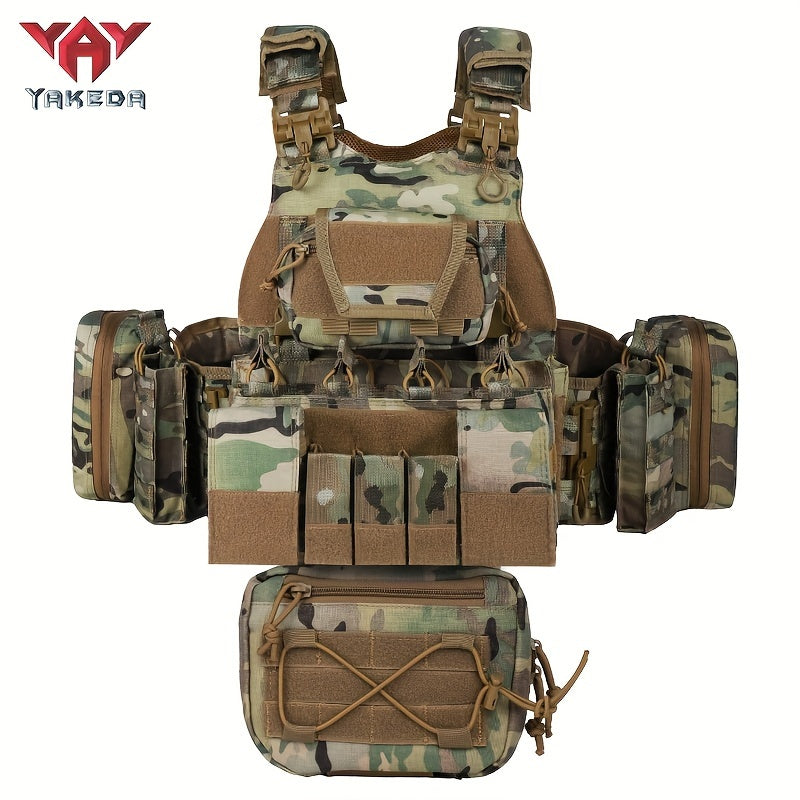 YAKEDA 1000D Nylon Tactische Vest - Aanpasbaar, Afneembaar Molle Backpack met Meerdere Zakken, Geen Plaat, Outdoor Beschermingsuitrusting, Aanpasbare Schouderband Vest|Camouflagepatroon|Duurzame Stof