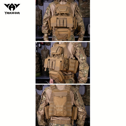 YAKEDA 1000D Nylon Tactische Vest - Aanpasbaar, Afneembaar Molle Backpack met Meerdere Zakken, Geen Plaat, Outdoor Beschermingsuitrusting, Aanpasbare Schouderband Vest|Camouflagepatroon|Duurzame Stof